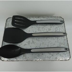 Calphalon Nylon Kitchen Utensil Set 3pc Slotted Turner Solid Spatula Spoon Black